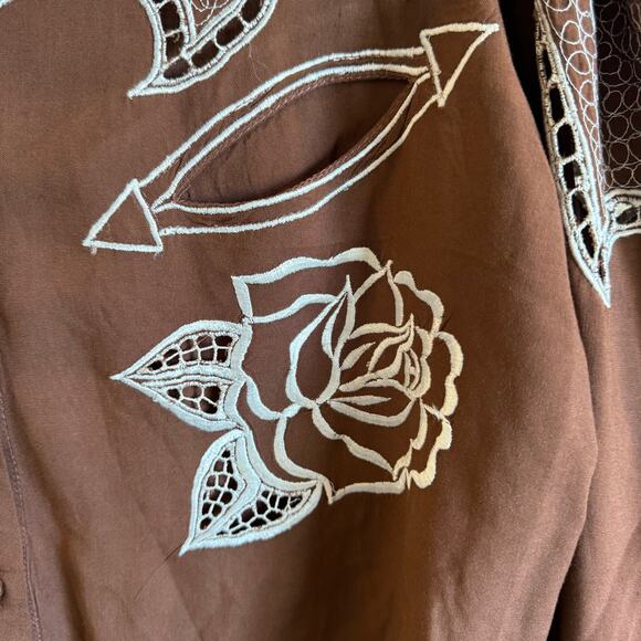Jen’s Pirate Booty Western Rose Embroidered Blouse Brown Ivory NWOT Small - Picture 4 of 8